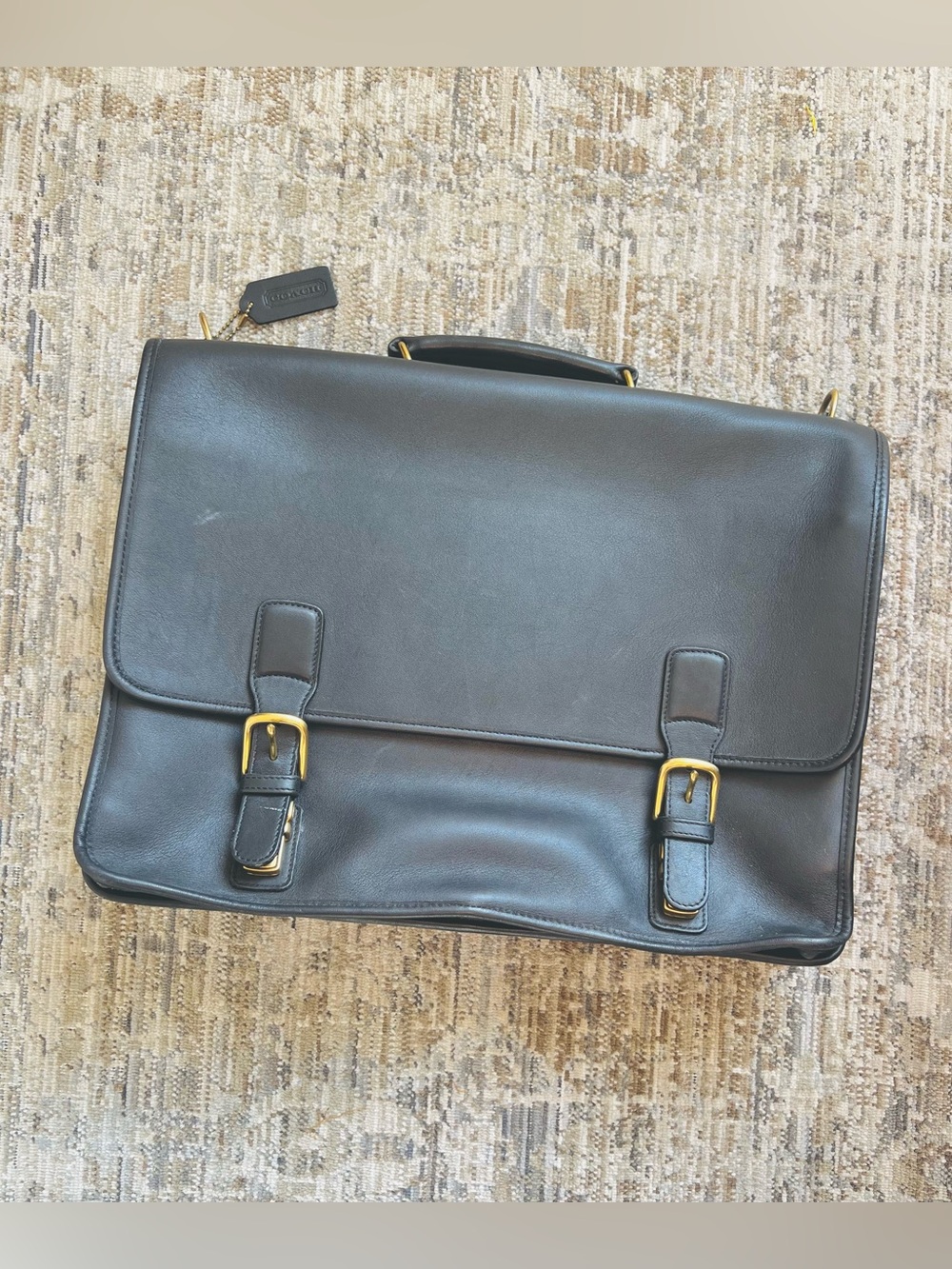 Vintage Coach Black Leather Briefcase with Gold Hardware